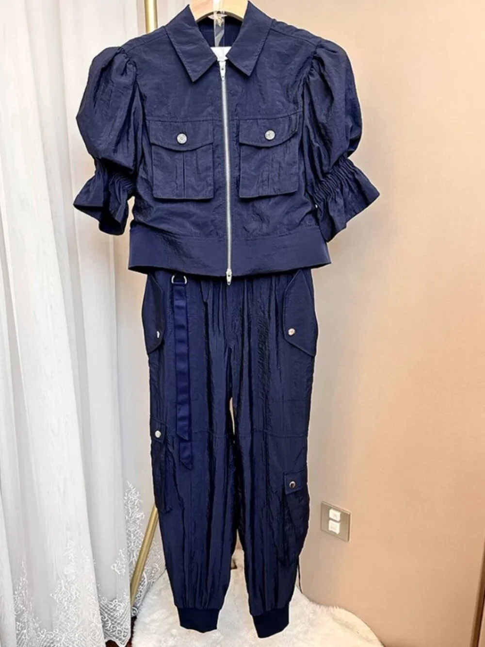 Cinq a Sept Holly Parachute Jacket & Pant Set Navy Blue Matched Set Quiet Lux